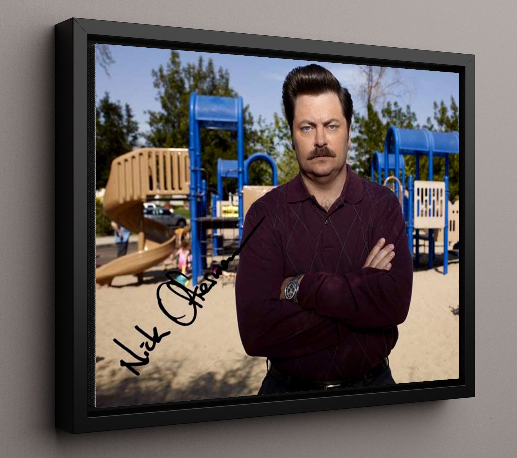 Parks and Recreation - Nick Offerman (Ron Swanson) Parks Department Deadpan Stare - Vintage Television Wall Art - 16x20 Framed Canvas wall art print - television decor