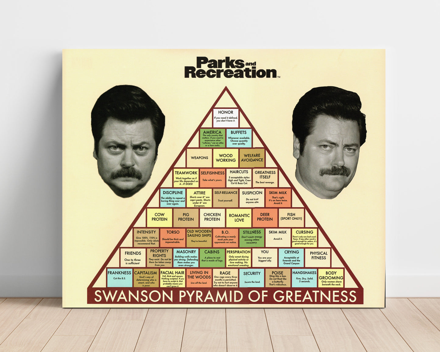 Parks and Recreation - Nick Offerman (Ron Swanson) Pyramid of Greatness - Vintage Television Wall Art - 16x20 Unframed Print wall art print - television decor