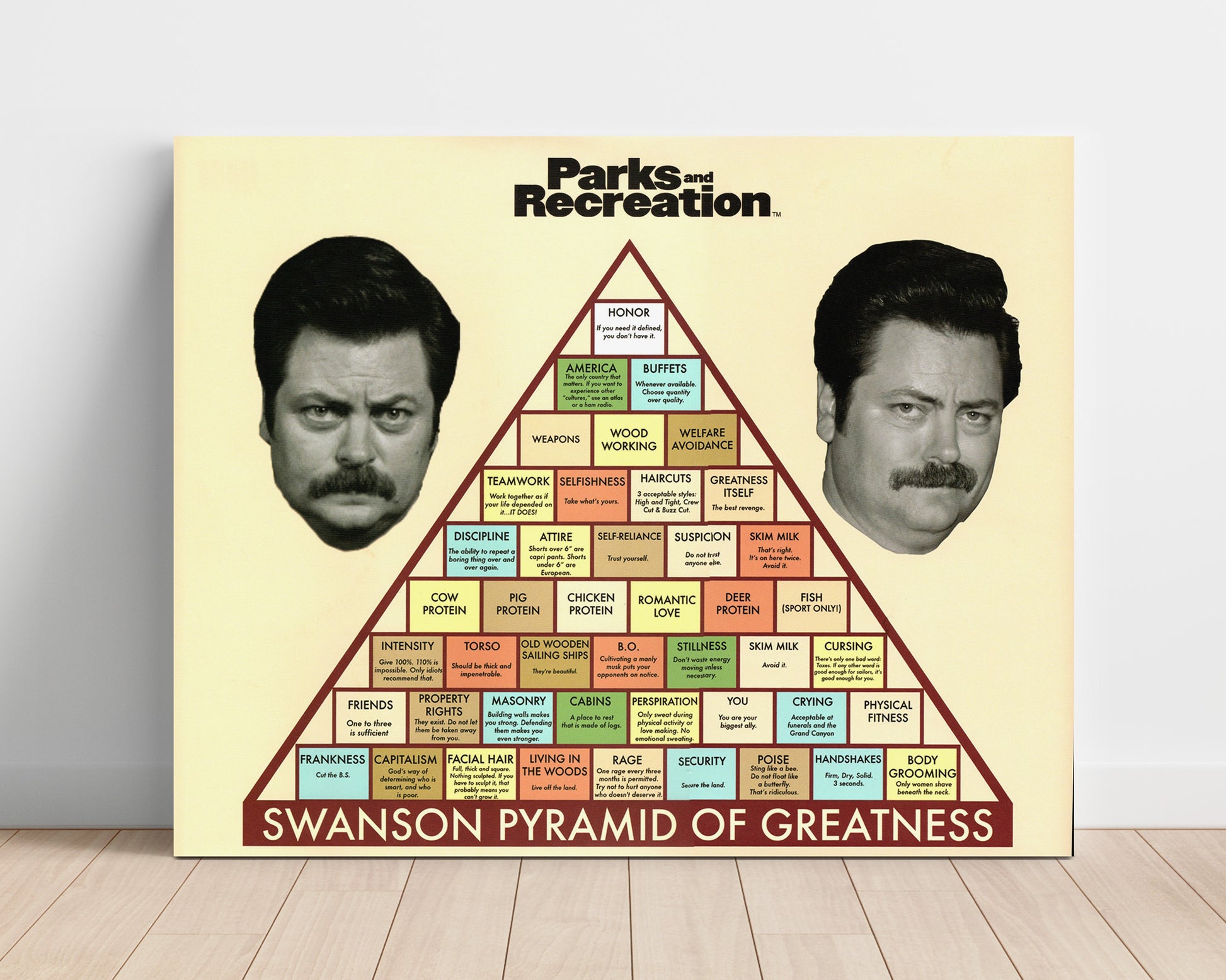 Parks and Recreation - Nick Offerman (Ron Swanson) Pyramid of Greatness - Vintage Television Wall Art - 16x20 Unframed Print wall art print - television decor
