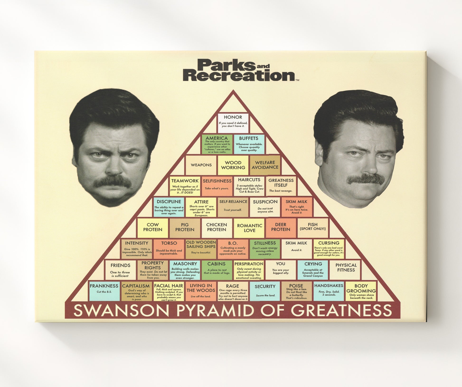 Parks and Recreation - Nick Offerman (Ron Swanson) Pyramid of Greatness - Vintage Television Wall Art - 20x24 Canvas wall art print - television decor