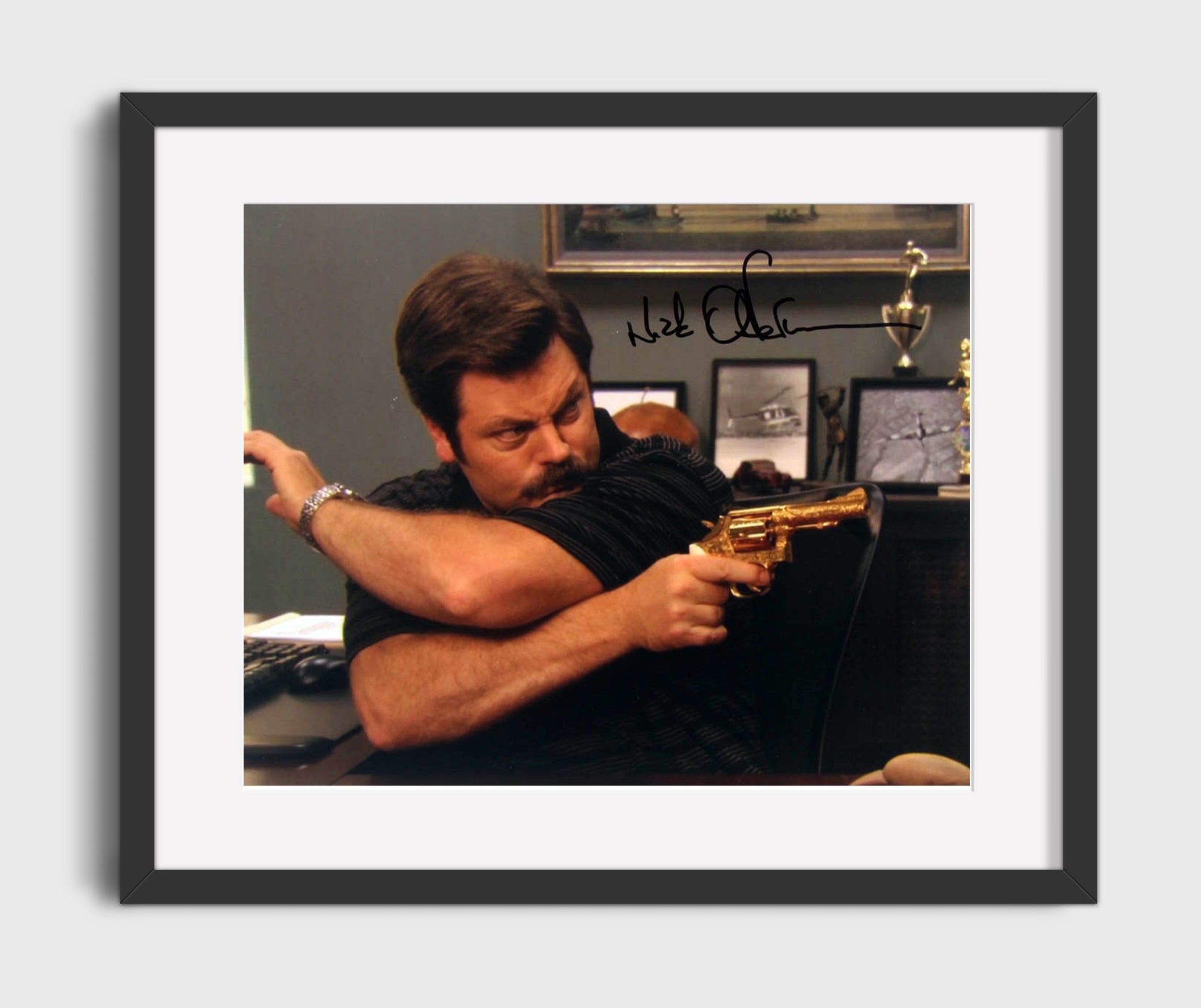 Parks and Recreation - Nick Offerman (Ron Swanson) Revolver Desk - Vintage Television Wall Art - 16x20 Gallery Frame wall art print - television decor