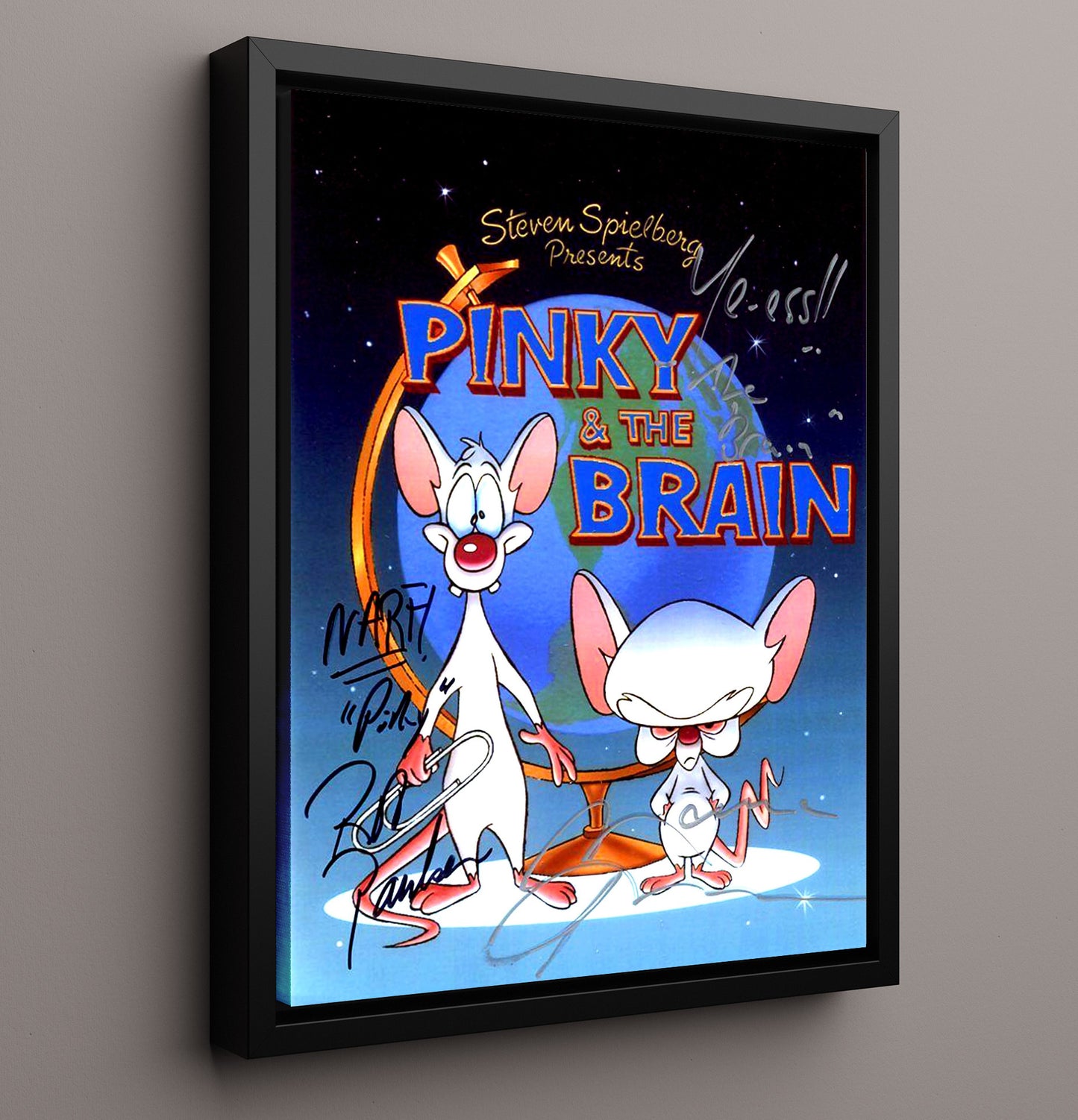 Pinky and the Brain - Pinky and Brain - World Domination Cartoon Poster - Vintage Television Wall Art - 16x20 Framed Canvas wall art print - television decor