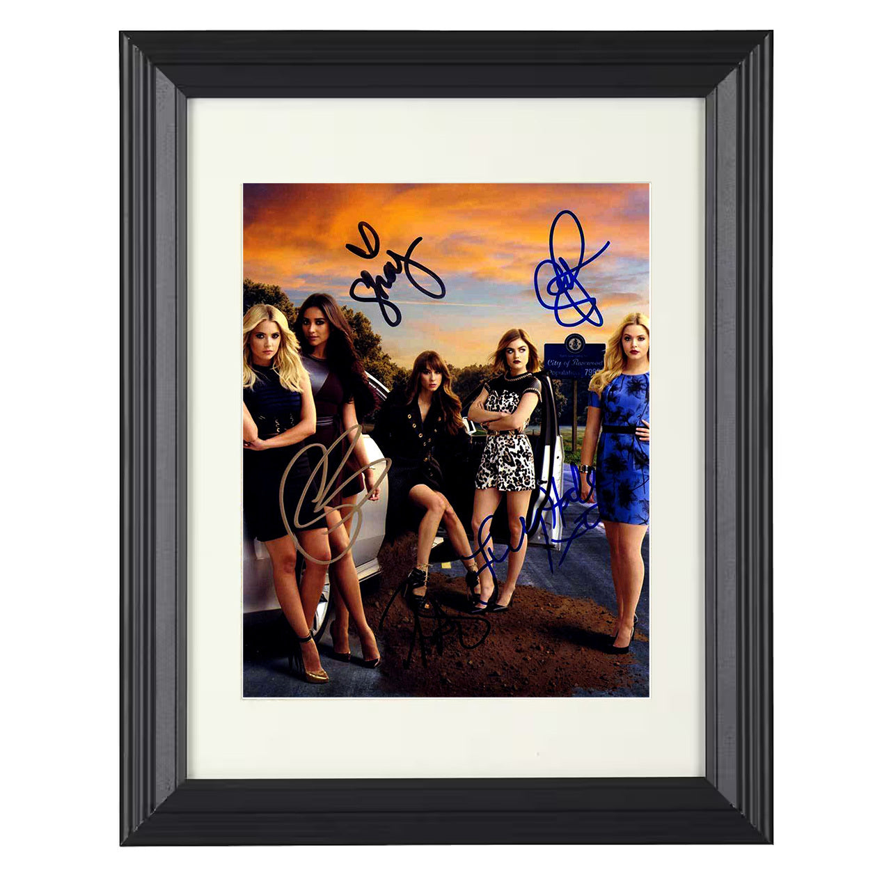 Pretty Little Liars – Cast – Rosewood Roadside Ensemble – 8x10 black beveled framed television wall art