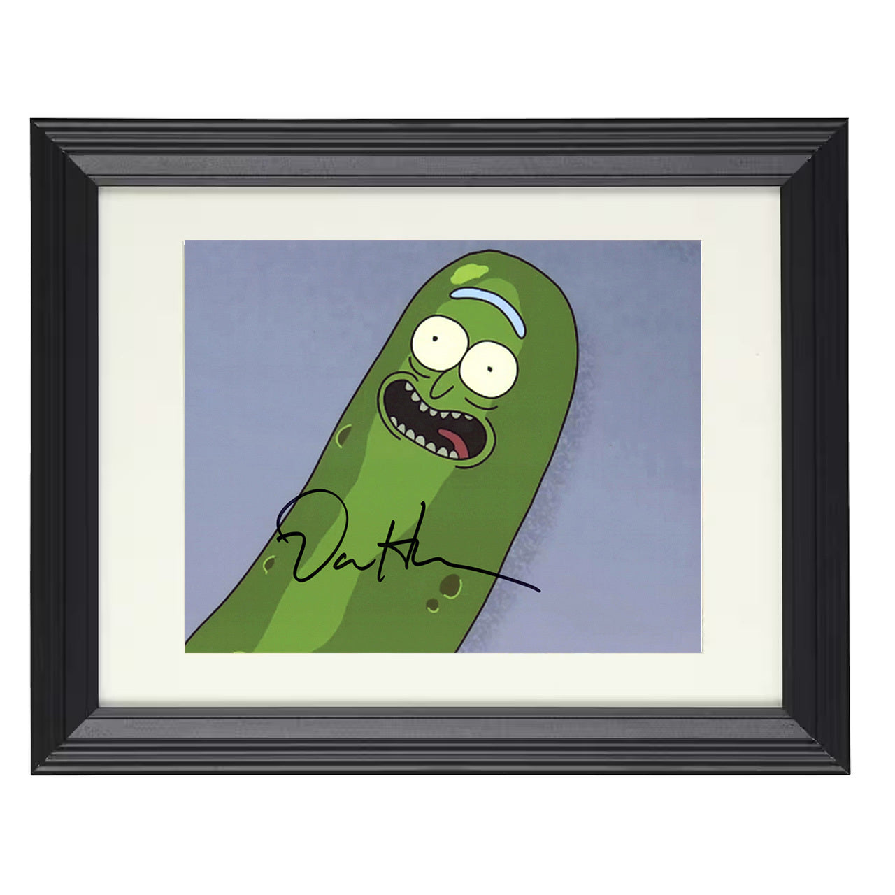 Rick and Morty – Dan Harmon (Pickle Rick) Pickle Face – 8x10 black beveled framed television wall art