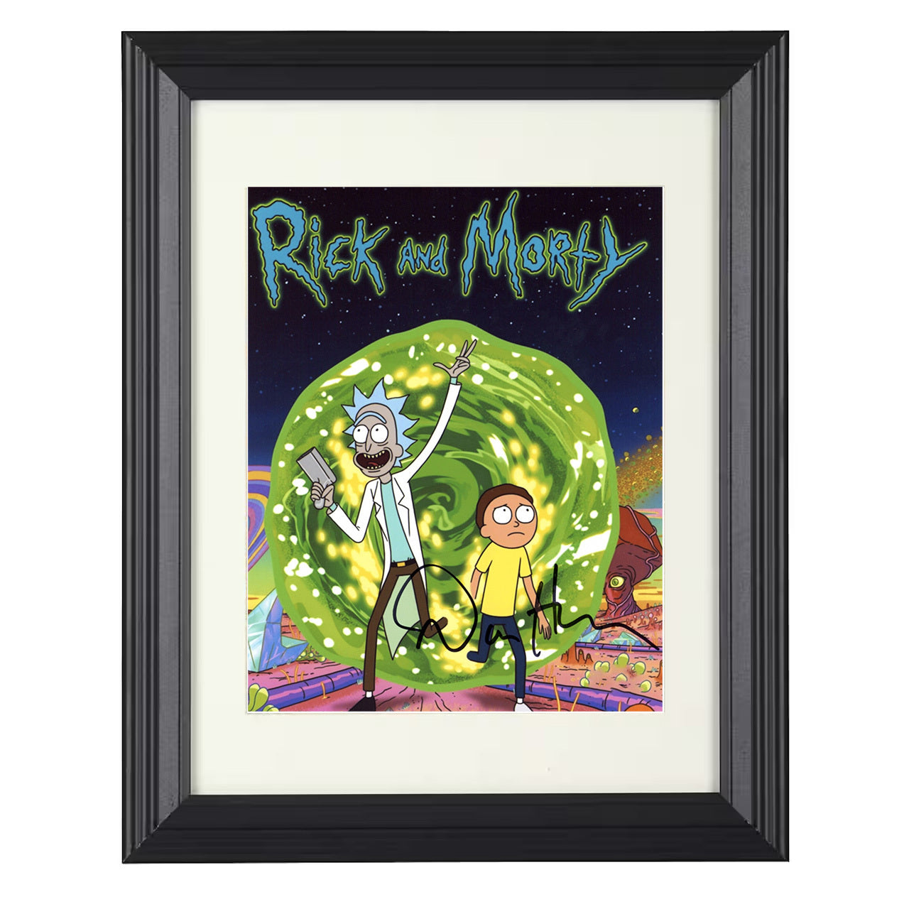 Rick and Morty – Rick Sanchez and Morty Smith – Portal Gun – 8x10 black beveled framed television wall art
