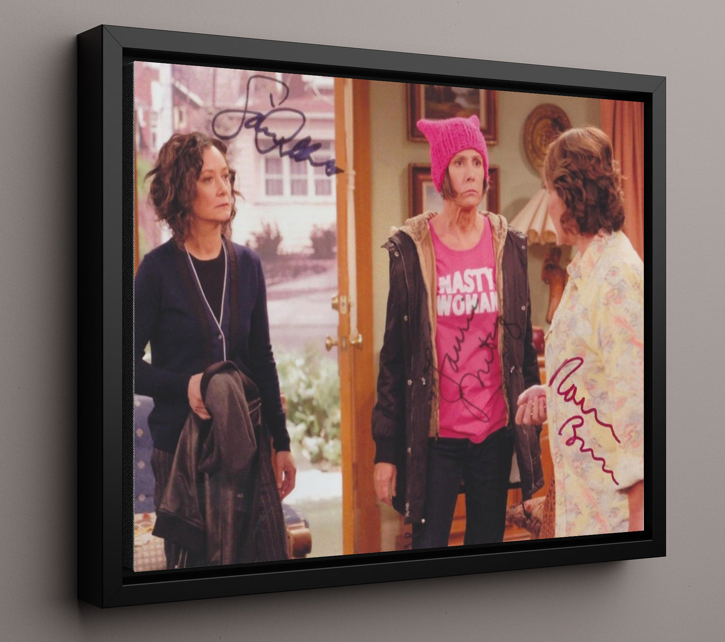 Roseanne - Roseanne Barr (Roseanne Conner) Pink Hat Scene - Vintage Television Wall Art - 16x20 Framed Canvas wall art print - television decor