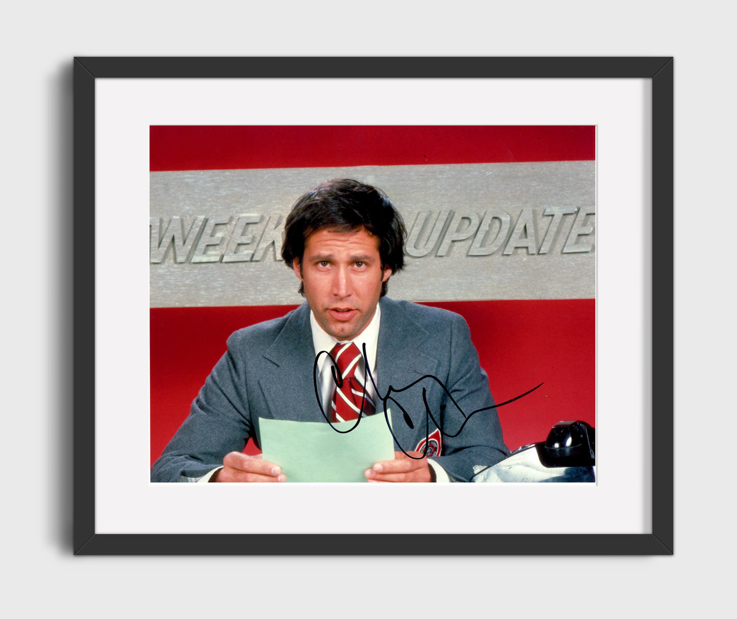 Saturday Night Live - Chevy Chase (Anchorman) Weekend Update Desk Scene - Vintage Television Wall Art - 16x20 Gallery Frame wall art print - television decor