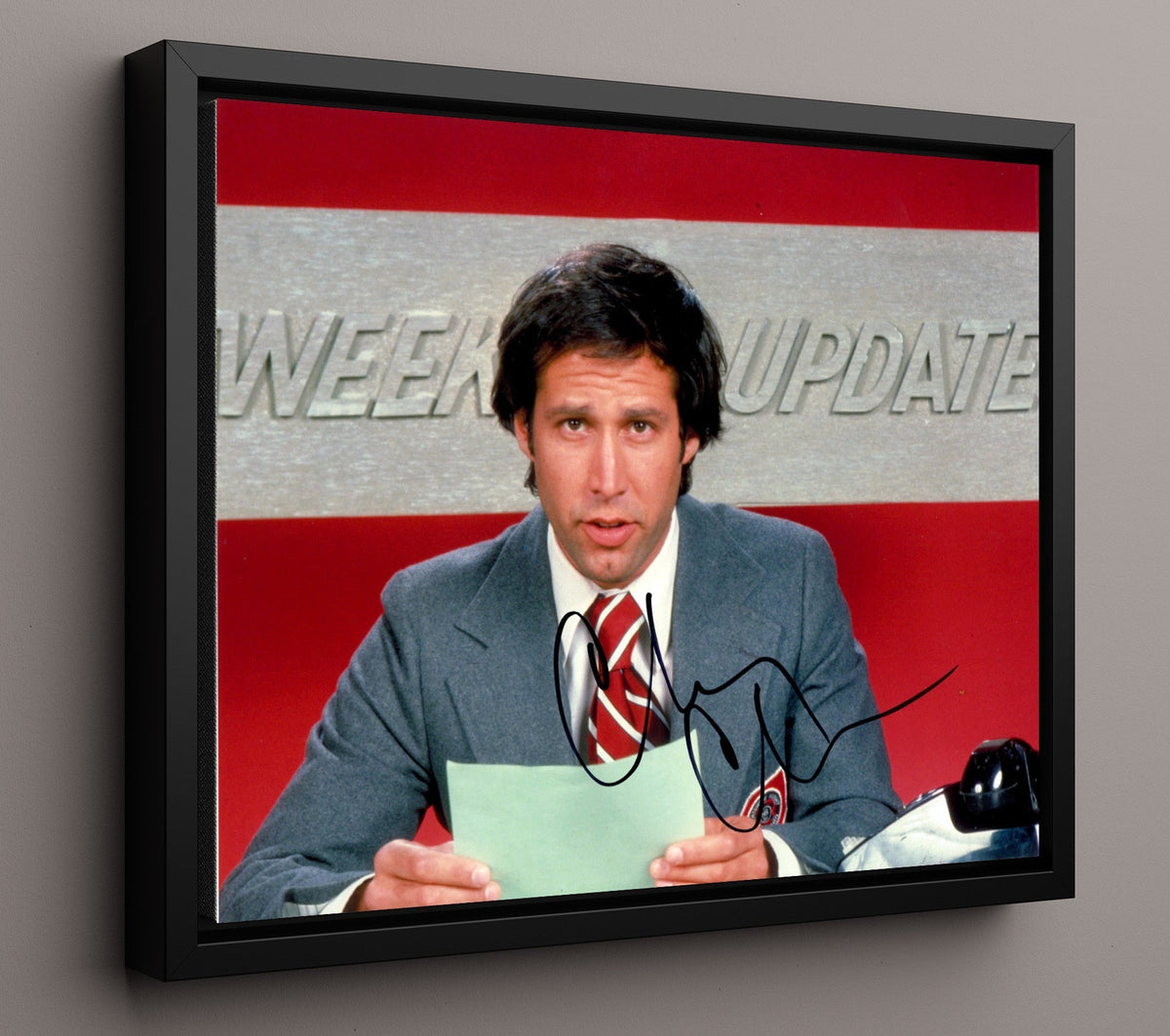 Saturday Night Live - Chevy Chase (Anchorman) Weekend Update Desk Scene - Framed Canvas television wall art