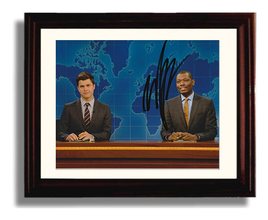 Saturday Night Live - Colin Jost and Michael Che (Weekend Update Anchors) News Desk Broadcast - Vintage Television Wall Art - 8x10 Beveled Frame wall art print - television decor
