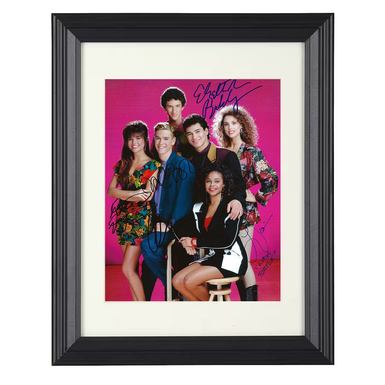 Saved by the Bell – Cast – Bright Pink Promotional Cast – 8x10 black beveled framed television wall art