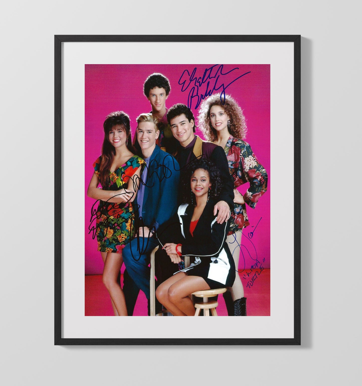 Saved by the Bell - Cast - Bright Pink Studio Cast - Vintage Television Wall Art - 16x20 Gallery Frame wall art print - television decor