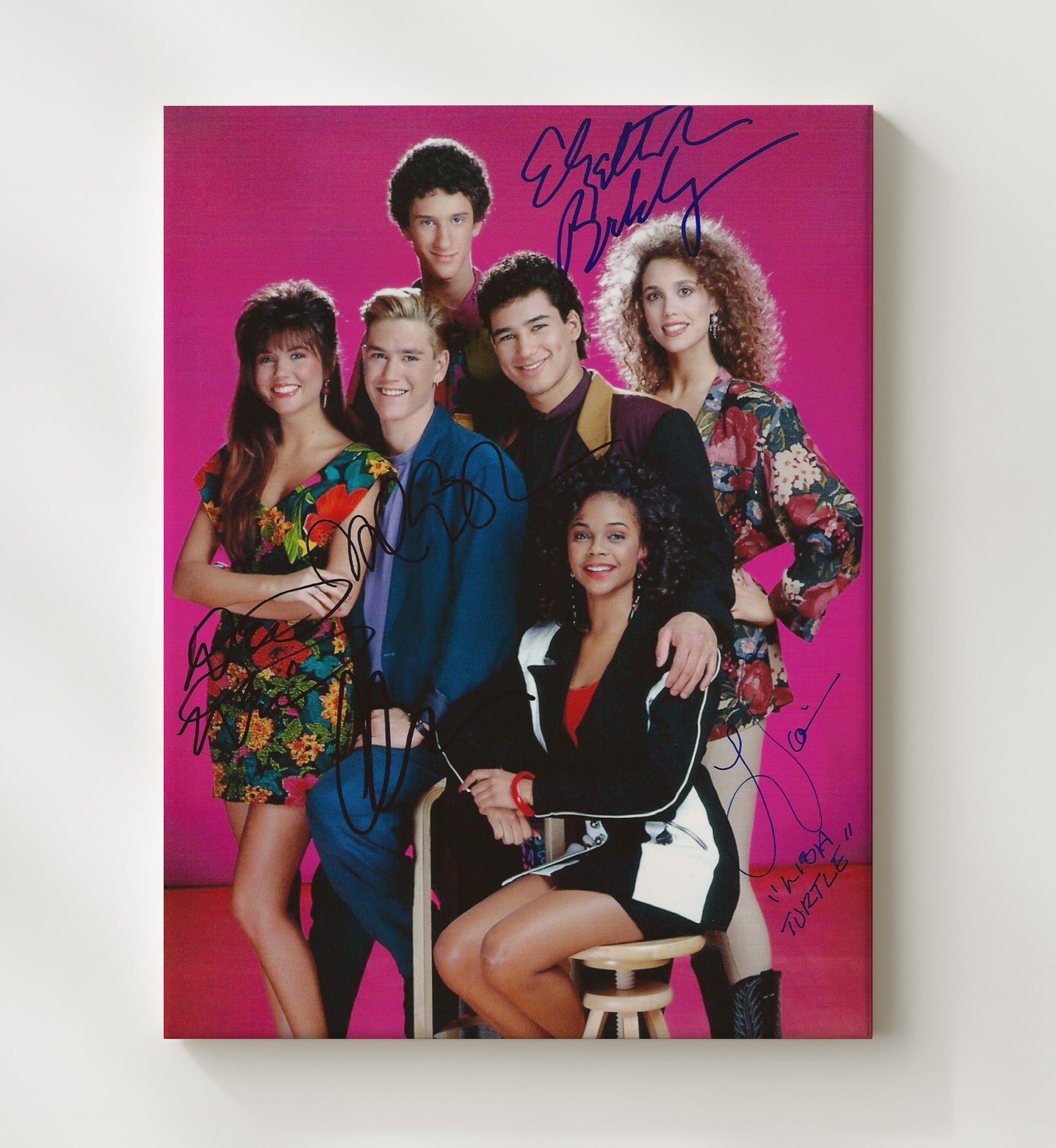 Saved by the Bell - Cast - Bright Pink Studio Cast - Vintage Television Wall Art - 20x24 Canvas wall art print - television decor