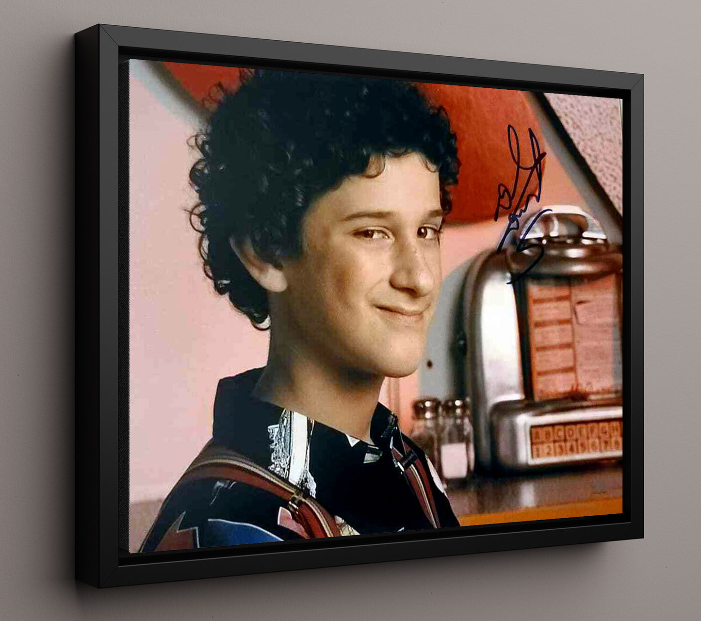 Saved by the Bell - Dustin Diamond (Screech Powers) Retro Diner Jukebox Smile Scene - Vintage Television Wall Art - 16x20 Framed Canvas wall art print - television decor