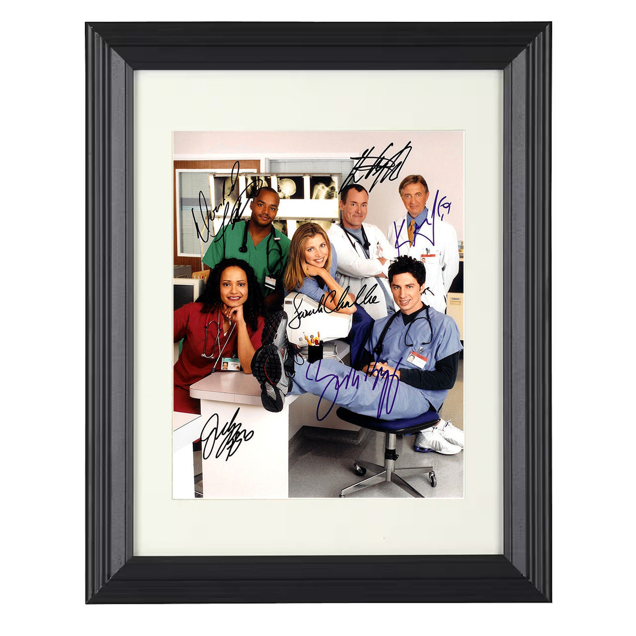 Scrubs – Zach Braff Michael J Fox and John C McGinley – 8x10 black beveled framed television wall art