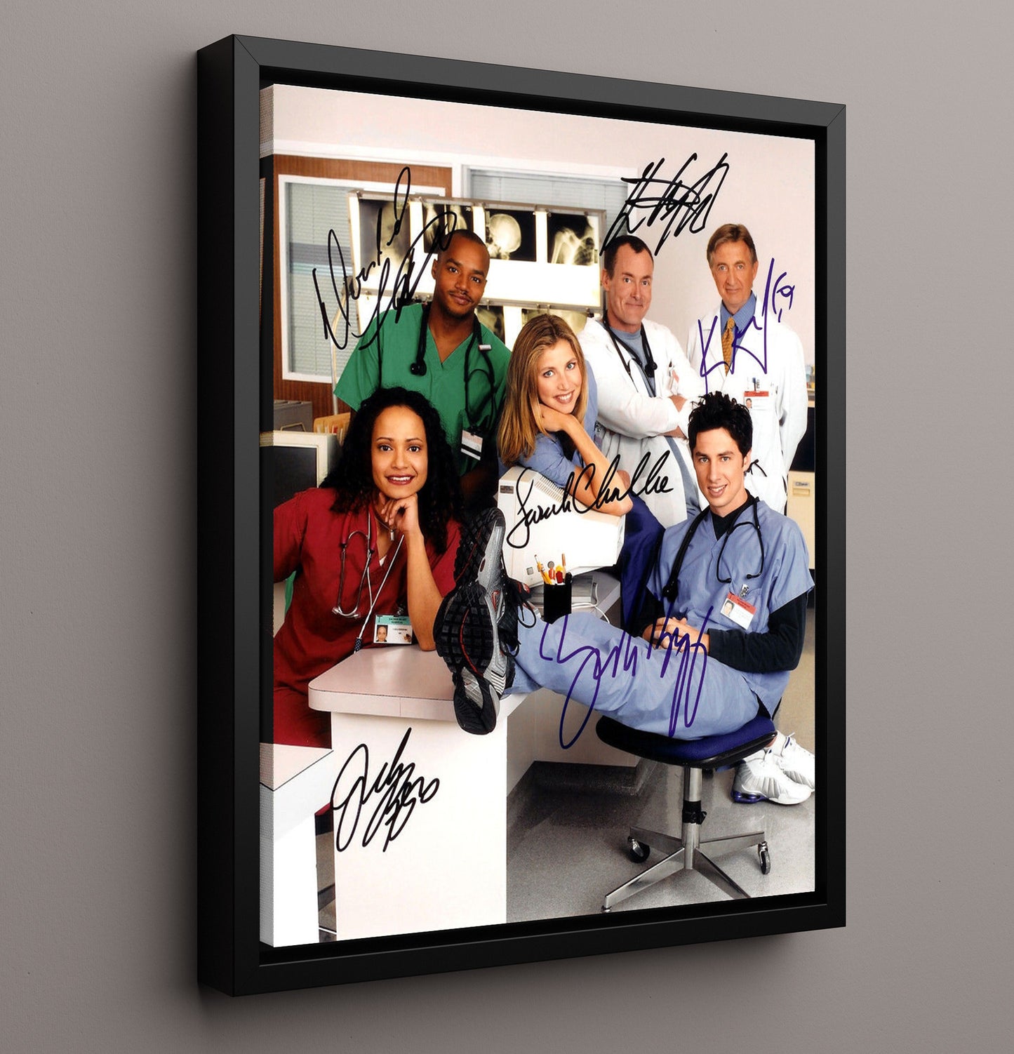 Scrubs - Zach Braff Michael J Fox and John C McGinley - Hospital Doctors Promotional - Vintage Television Wall Art - 16x20 Framed Canvas wall art print - television decor