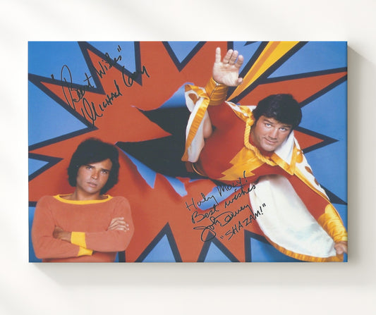 Shazam - John Davey (Captain Marvel) and Michael Gray (Billy Batson) Flying Hero Pose - Canvas television wall art