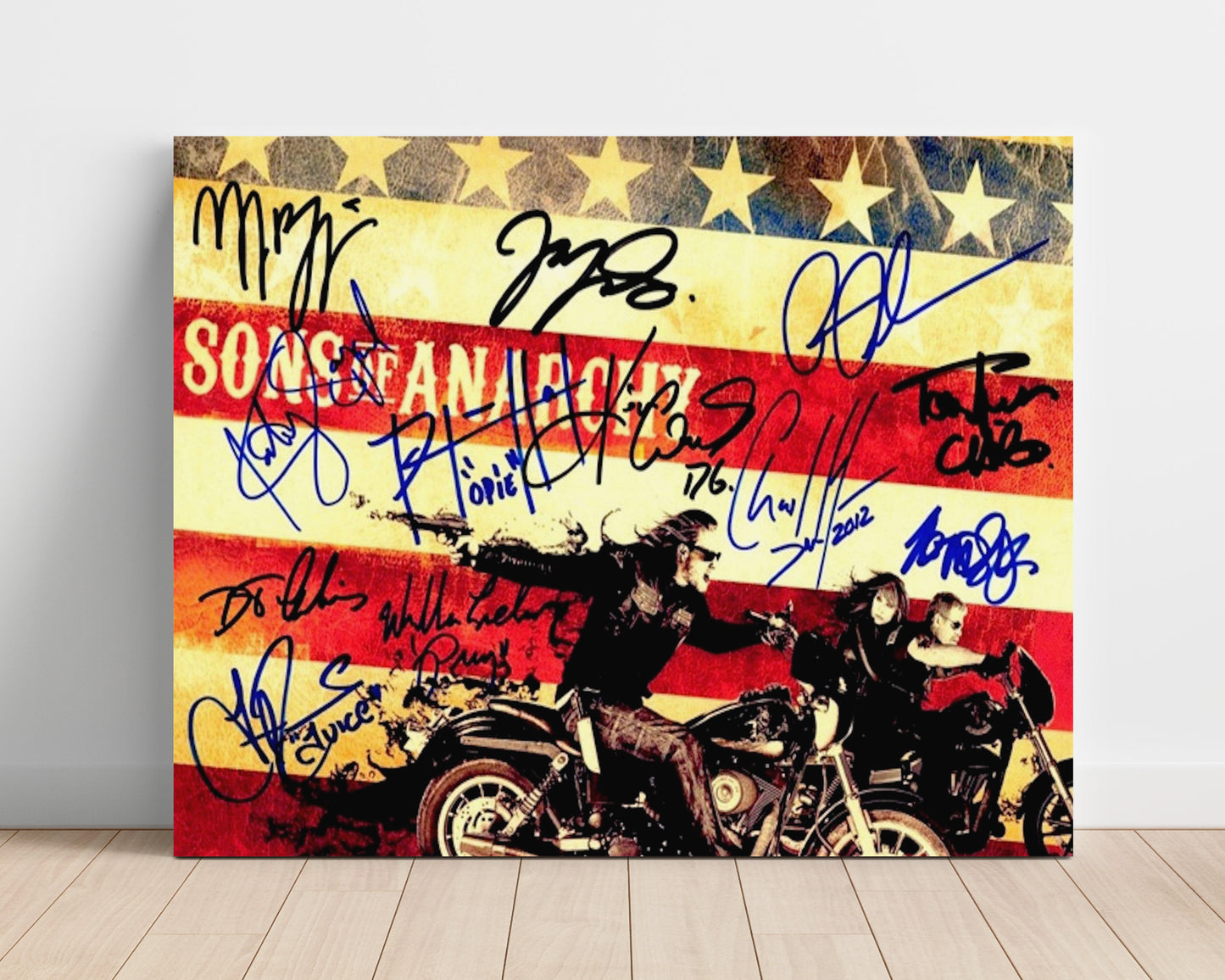 Sons of Anarchy - Charlie Hunnam (Jax Teller) Ensemble Cast Flag Riders - Vintage Television Wall Art - 16x20 Unframed Print wall art print - television decor