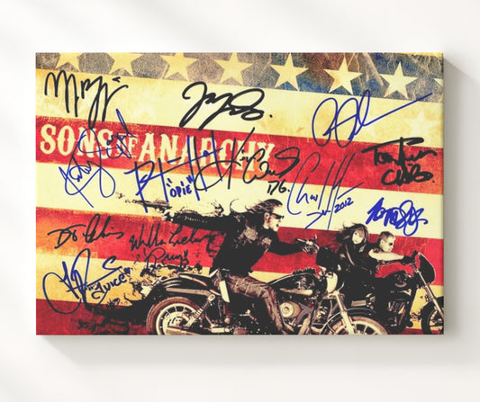 Sons of Anarchy - Charlie Hunnam (Jax Teller) Ensemble Cast Flag Riders - Canvas television wall art