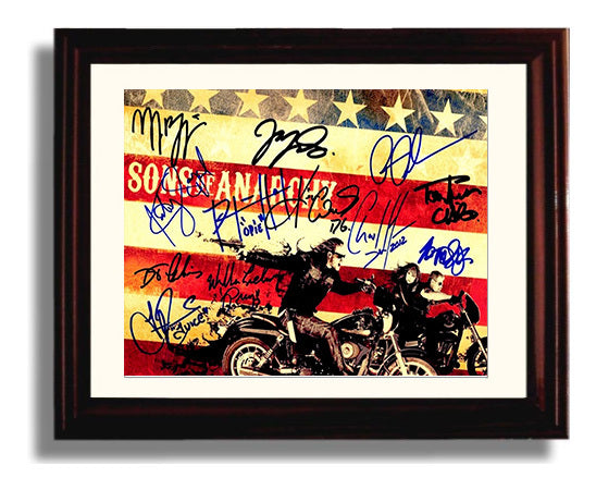 Sons of Anarchy - Charlie Hunnam (Jax Teller) Ensemble Cast Flag Riders - Vintage Television Wall Art - 8x10 Beveled Frame wall art print - television decor