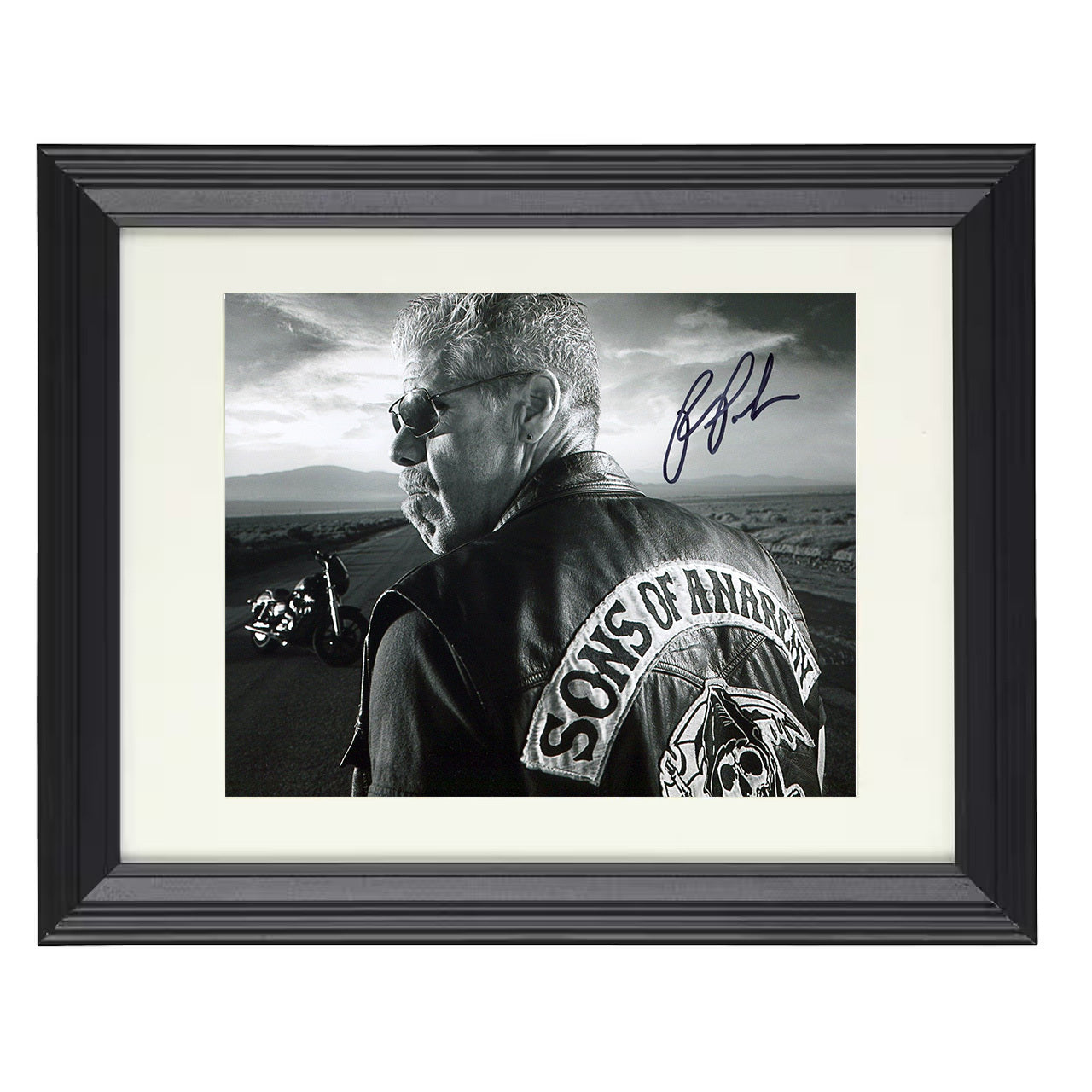 Sons of Anarchy – Clay Morrow Motorcycle Road BandW – 8x10 black beveled framed television wall art
