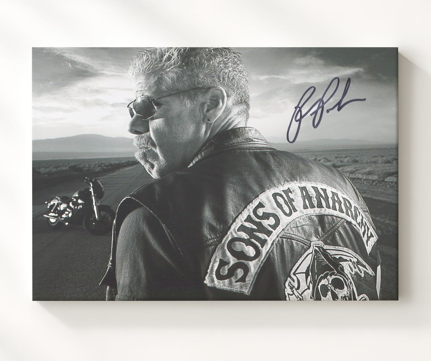 Sons of Anarchy - Ron Perlman (Clay Morrow) Motorcycle Road BandW - Vintage Television Wall Art - 20x24 Canvas wall art print - television decor