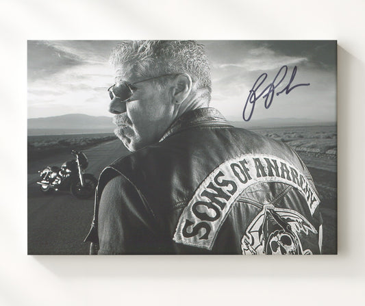Sons of Anarchy - Ron Perlman (Clay Morrow) Motorcycle Road Black-and-White - Canvas television wall art