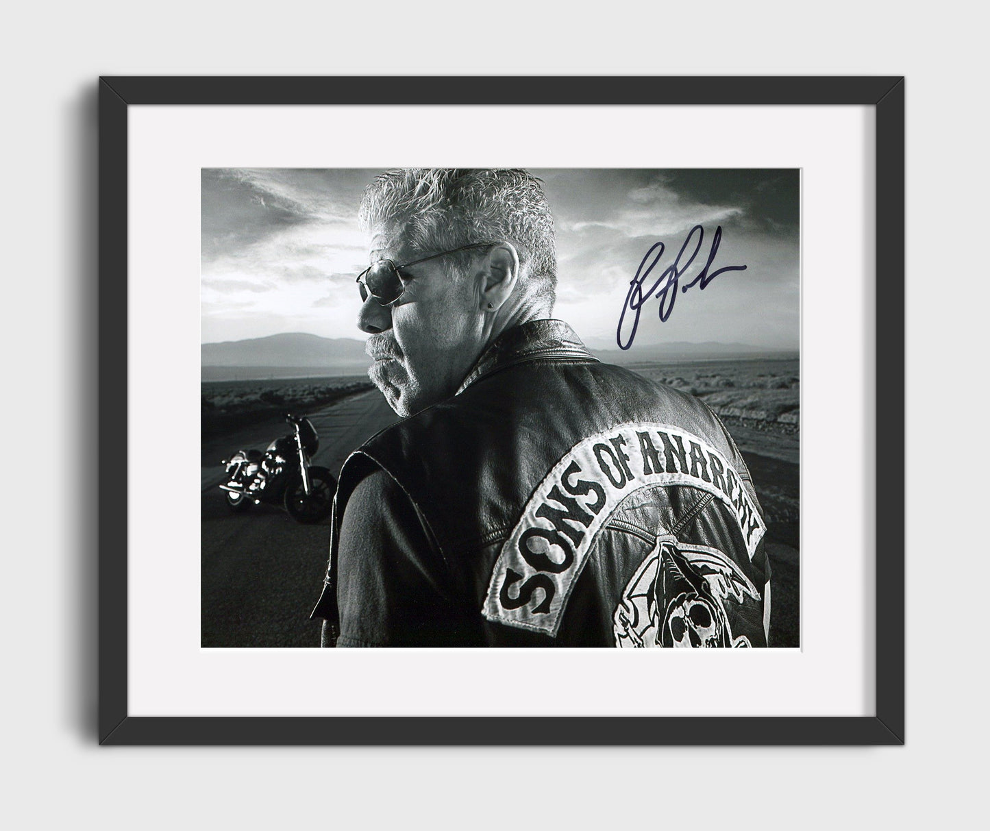 Sons of Anarchy - Ron Perlman (Clay Morrow) Motorcycle Road BandW - Vintage Television Wall Art - 16x20 Gallery Frame wall art print - television decor
