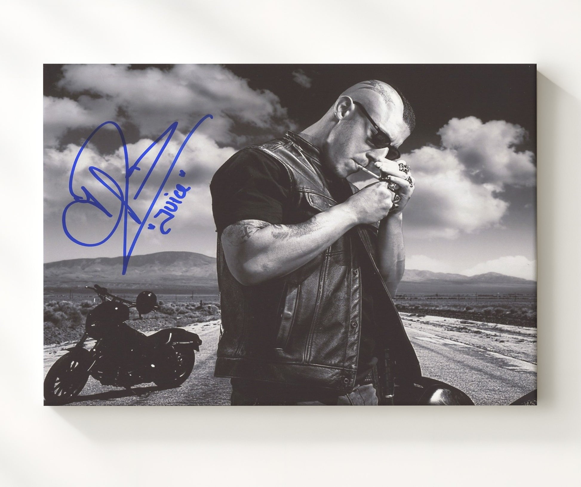 Sons of Anarchy - Theo Rossi (Juice Ortiz) Motorcycle Roadside - Vintage Television Wall Art - 20x24 Canvas wall art print - television decor