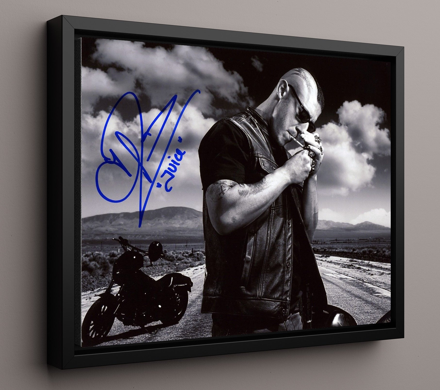 Sons of Anarchy - Theo Rossi (Juice Ortiz) Motorcycle Roadside - Vintage Television Wall Art - 16x20 Framed Canvas wall art print - television decor