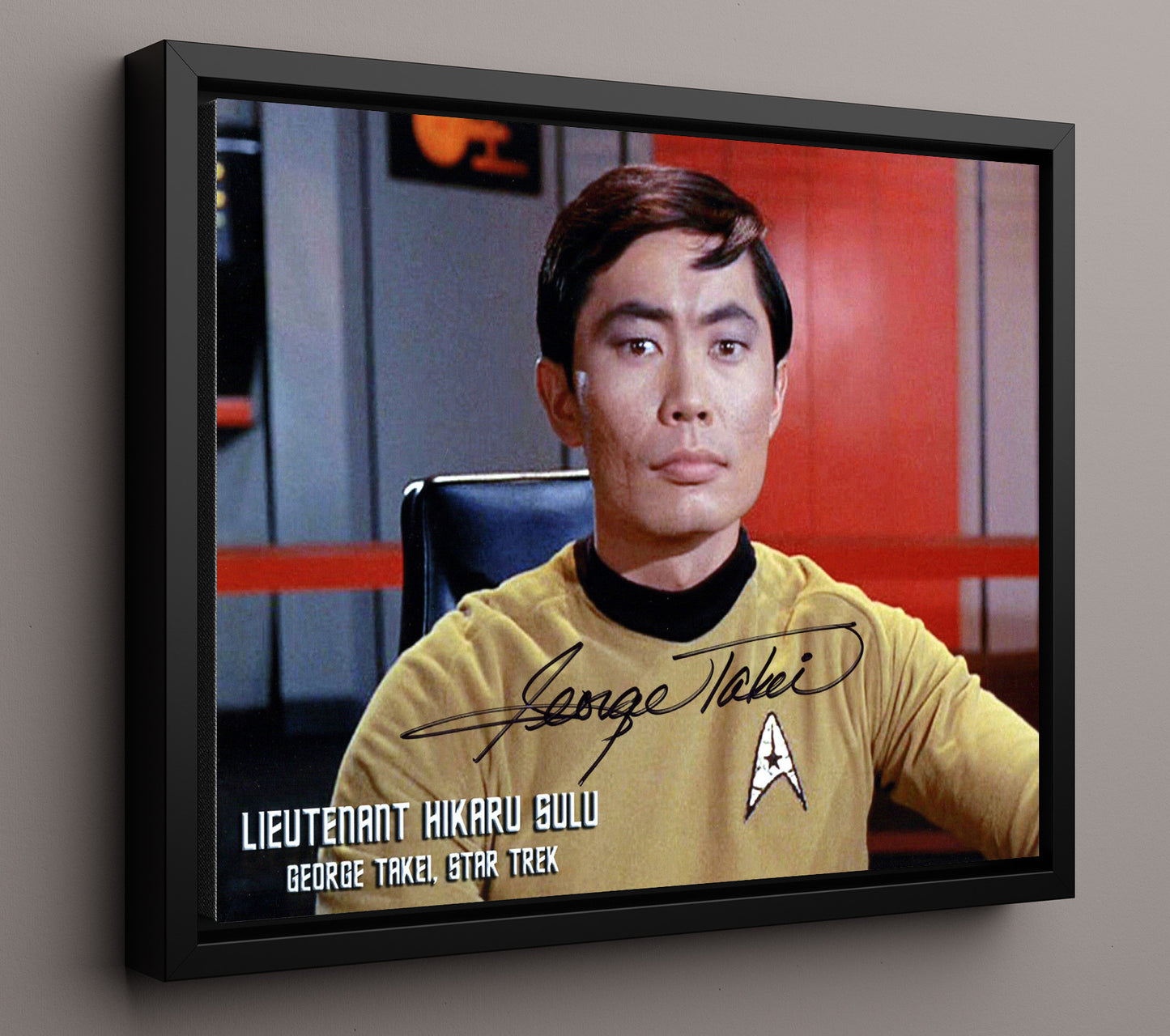Star Trek - George Takei (Hikaru Sulu) Bridge Uniform Close Frame - Vintage Television Wall Art - 16x20 Framed Canvas wall art print - television decor