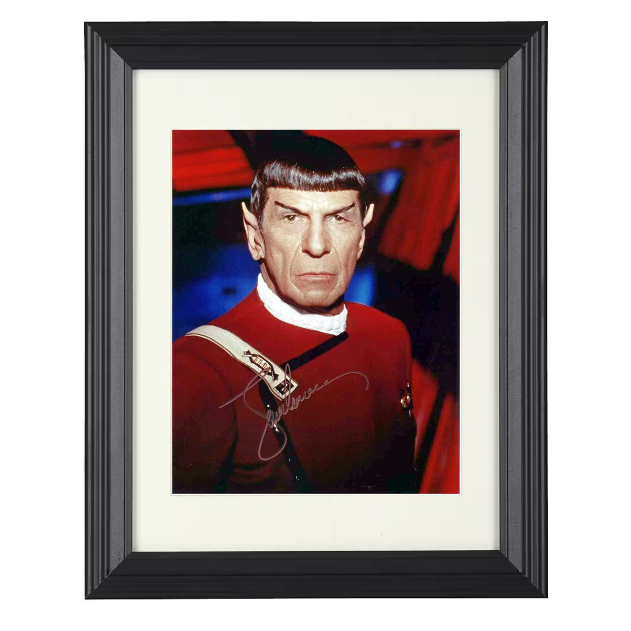 Star Trek – Leonard Nimoy – Spock Red Uniform Image – 8x10 black beveled framed television wall art