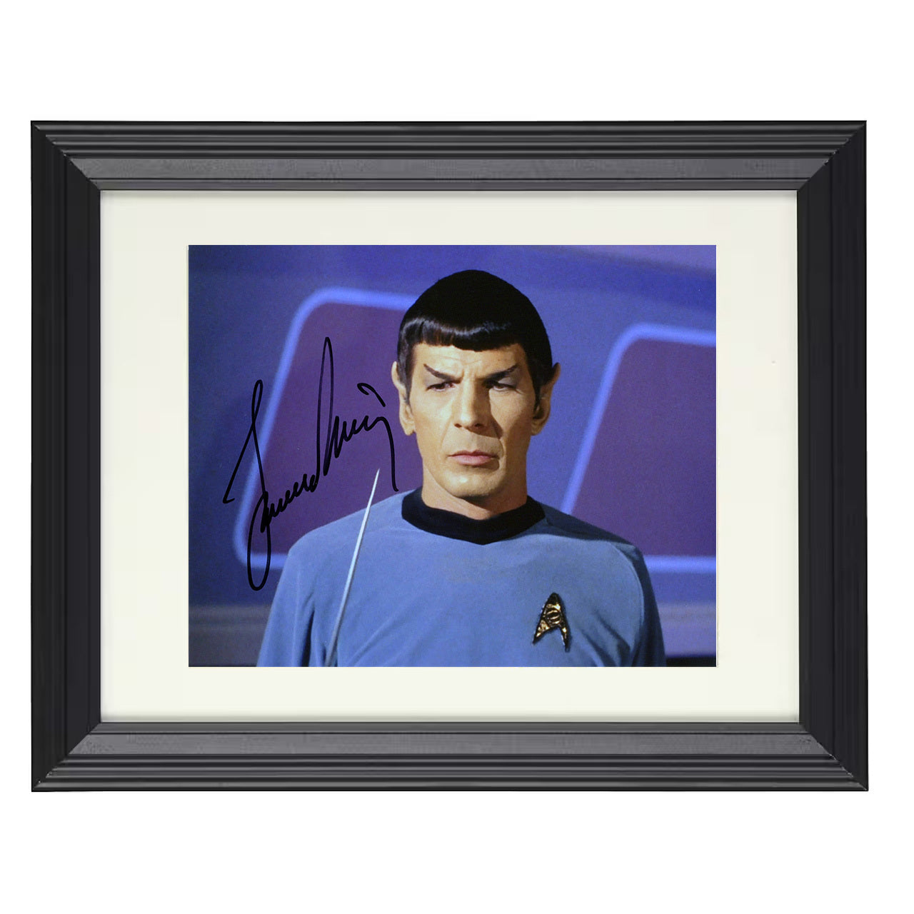 Star Trek – Leonard Nimoy (Spock) Starfleet Uniform Image – 8x10 black beveled framed television wall art