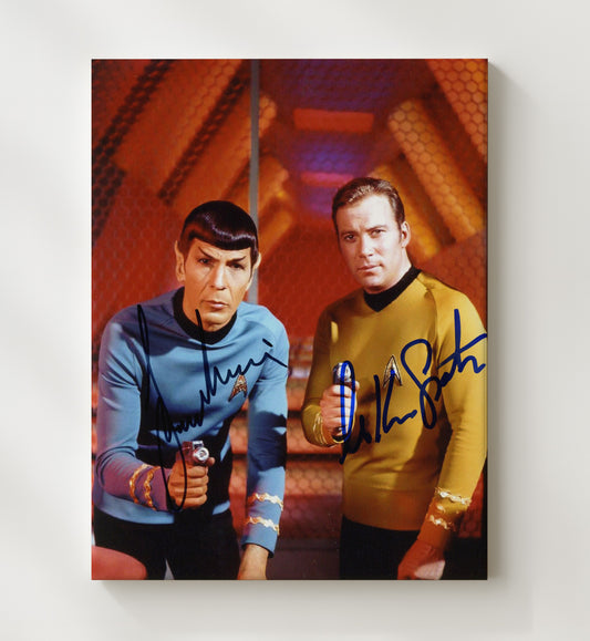 Star Trek - William Shatner (James T. Kirk) and Leonard Nimoy (Spock) Bridge Scene Phaser Pose - Canvas television wall art