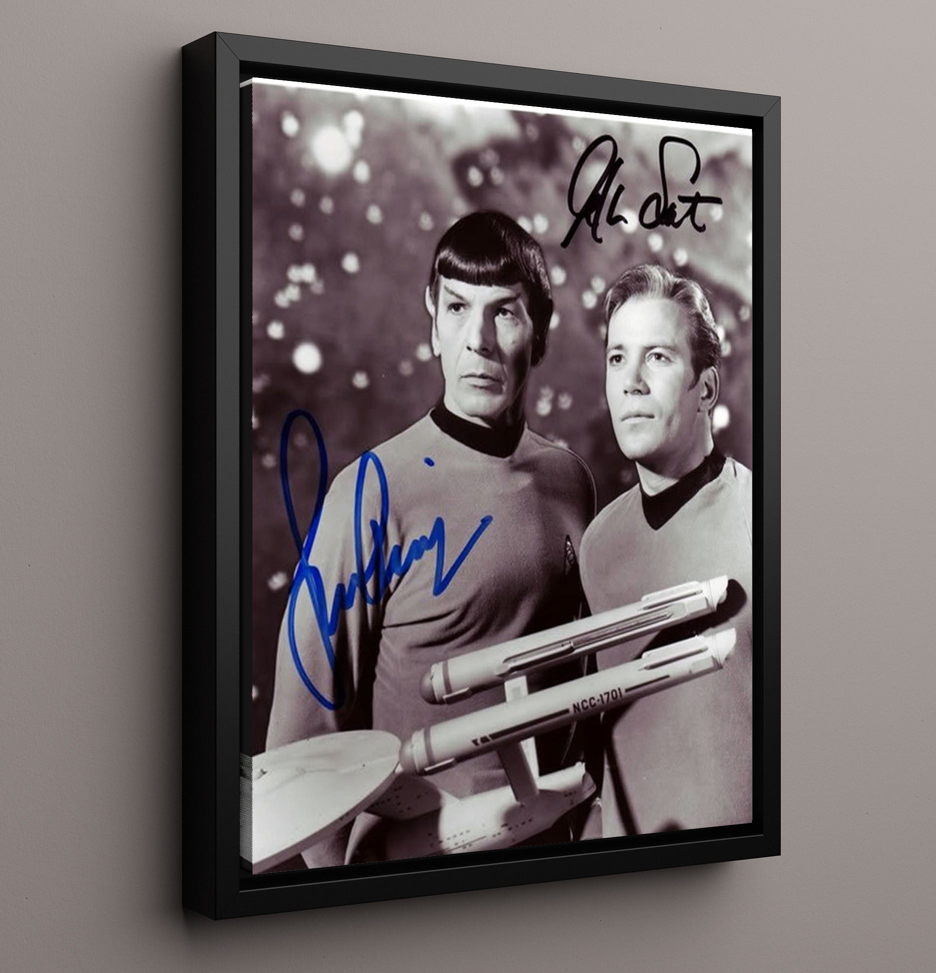 Star Trek - William Shatner (James T. Kirk) and Leonard Nimoy (Spock) Enterprise Bridge Character - Vintage Television Wall Art - 16x20 Framed Canvas wall art print - television decor