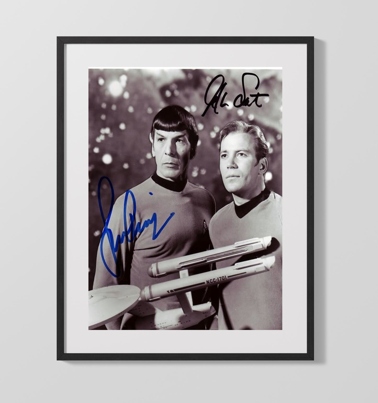 Star Trek - William Shatner (James T. Kirk) and Leonard Nimoy (Spock) Enterprise Bridge Character - Vintage Television Wall Art - 16x20 Gallery Frame wall art print - television decor