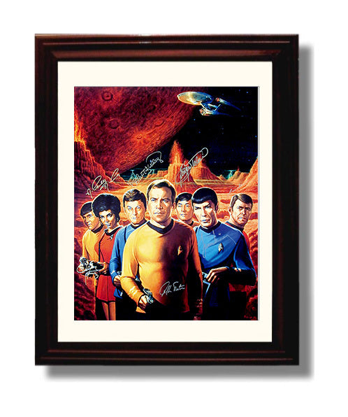 Star Trek - William Shatner (James T. Kirk) and Leonard Nimoy (Spock) Original Series Crew Poster - Vintage Television Wall Art - 8x10 Beveled Frame wall art print - television decor