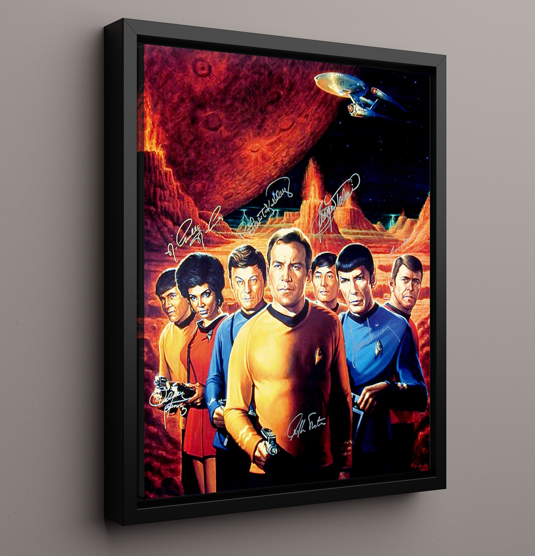 Star Trek - William Shatner (James T. Kirk) and Leonard Nimoy (Spock) Original Series Crew Poster - Vintage Television Wall Art - 16x20 Framed Canvas wall art print - television decor