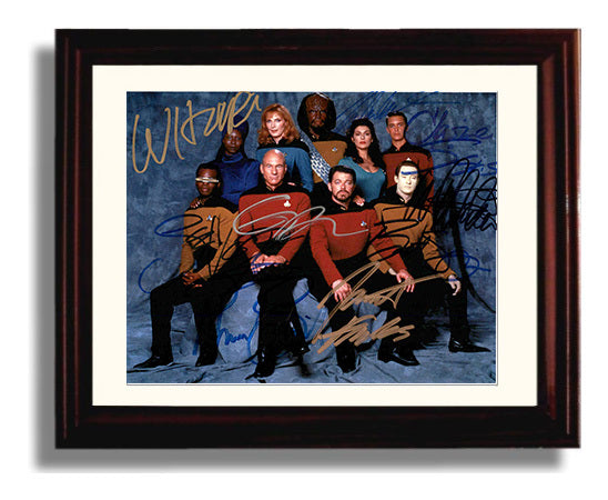 Star Trek The Next Generation - Patrick Stewart (Jean Luc Picard) Ensemble Bridge Crew - Vintage Television Wall Art - 8x10 Beveled Frame wall art print - television decor