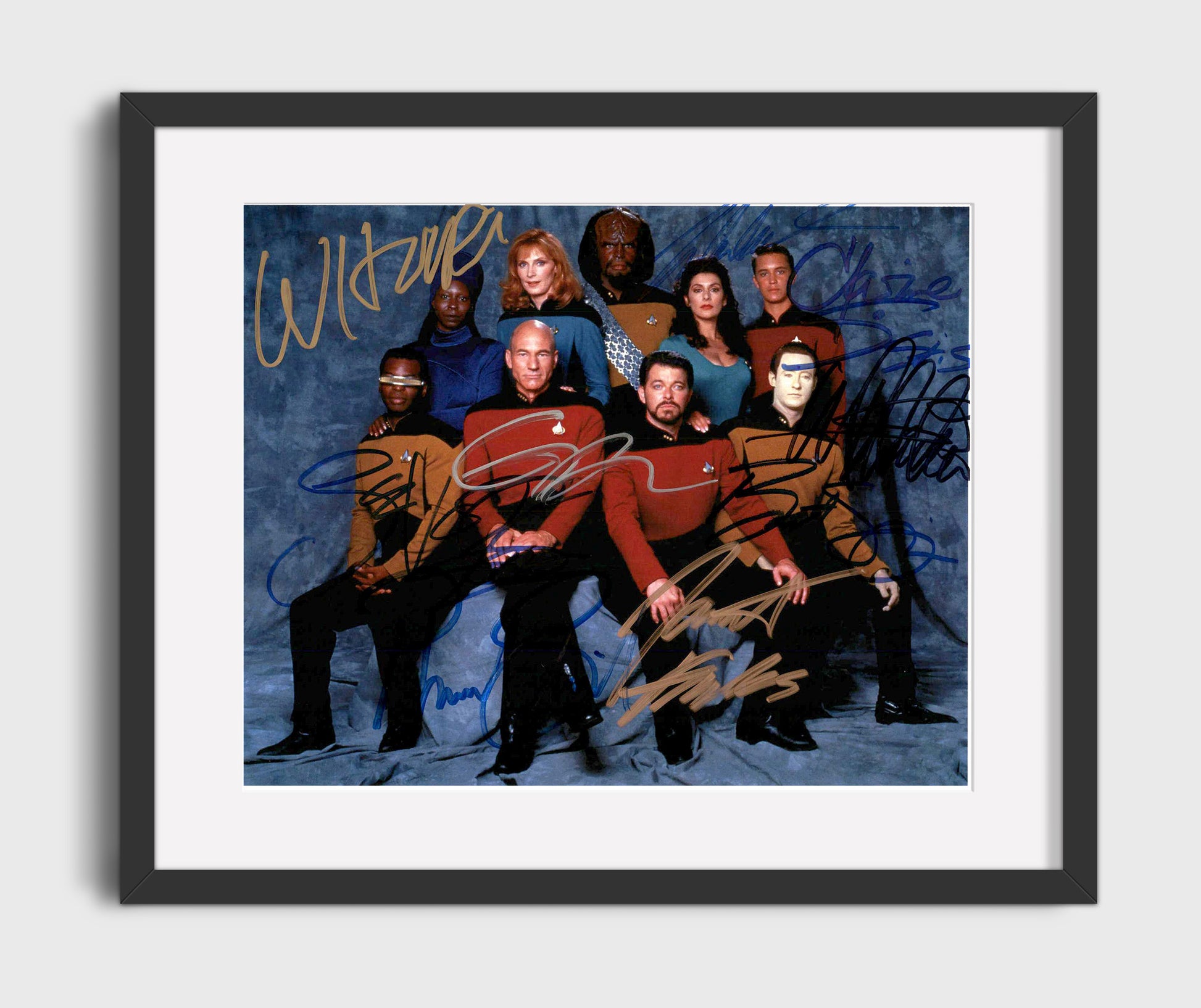 Star Trek The Next Generation - Patrick Stewart (Jean Luc Picard) Ensemble Bridge Crew - Vintage Television Wall Art - 16x20 Gallery Frame wall art print - television decor