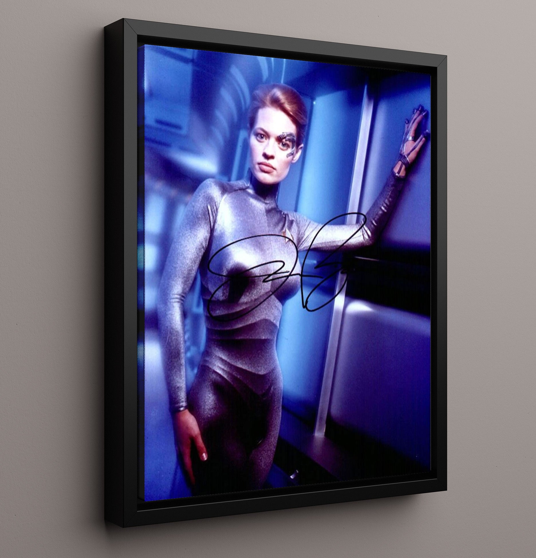 Star Trek Voyager - Jeri Ryan Seven of Nine Silver Borg Suit - Vintage Television Wall Art - 16x20 Framed Canvas wall art print - television decor