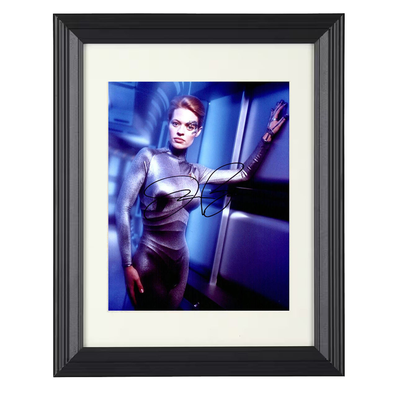 Star Trek Voyager – Jeri Ryan Seven of Nine Silver Borg Suit – 8x10 black beveled framed television wall art