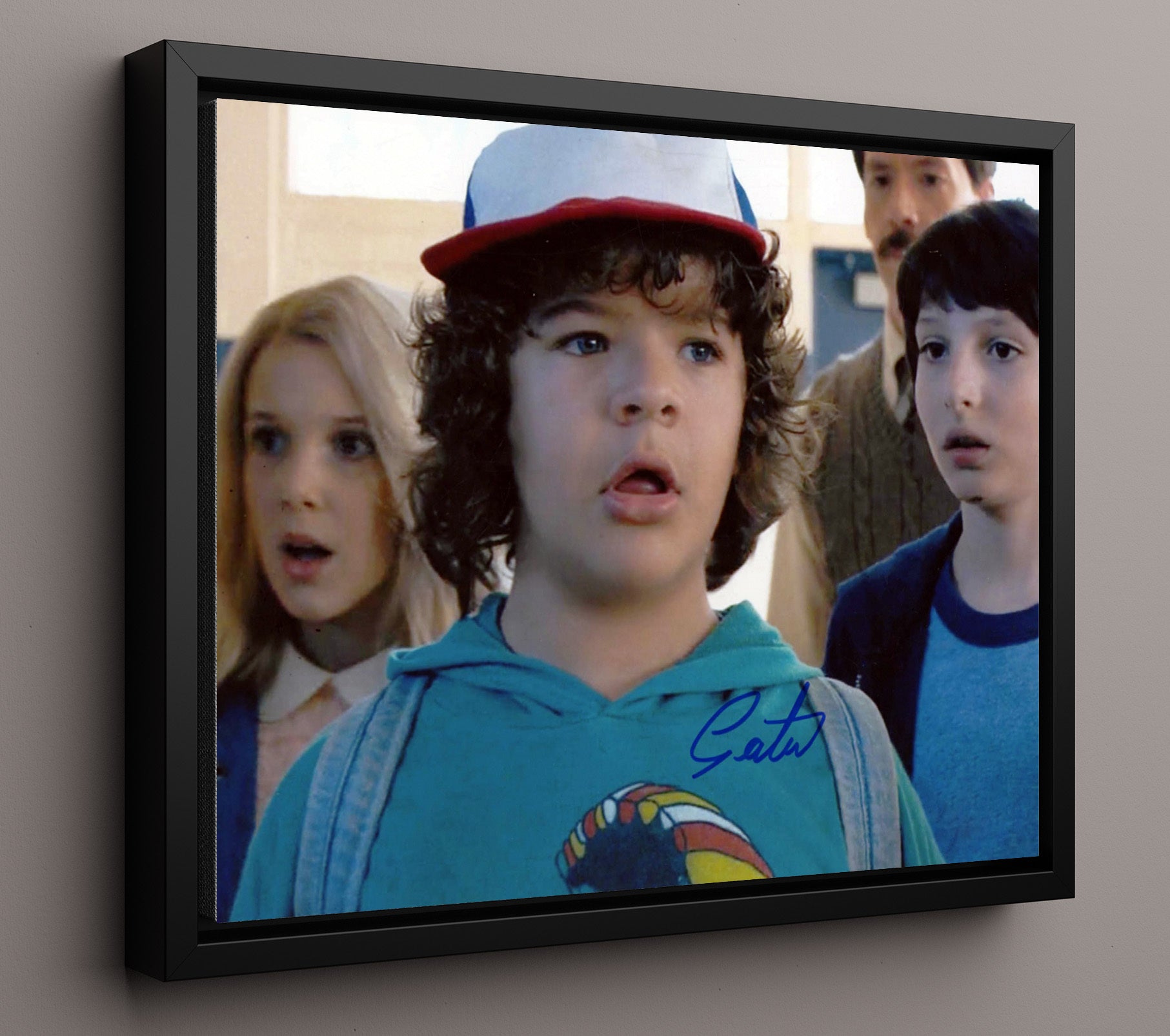 Stranger Things - Gaten Matarazzo (Dustin Henderson) School Hallway Reaction Scene - Vintage Television Wall Art - 16x20 Framed Canvas wall art print - television decor