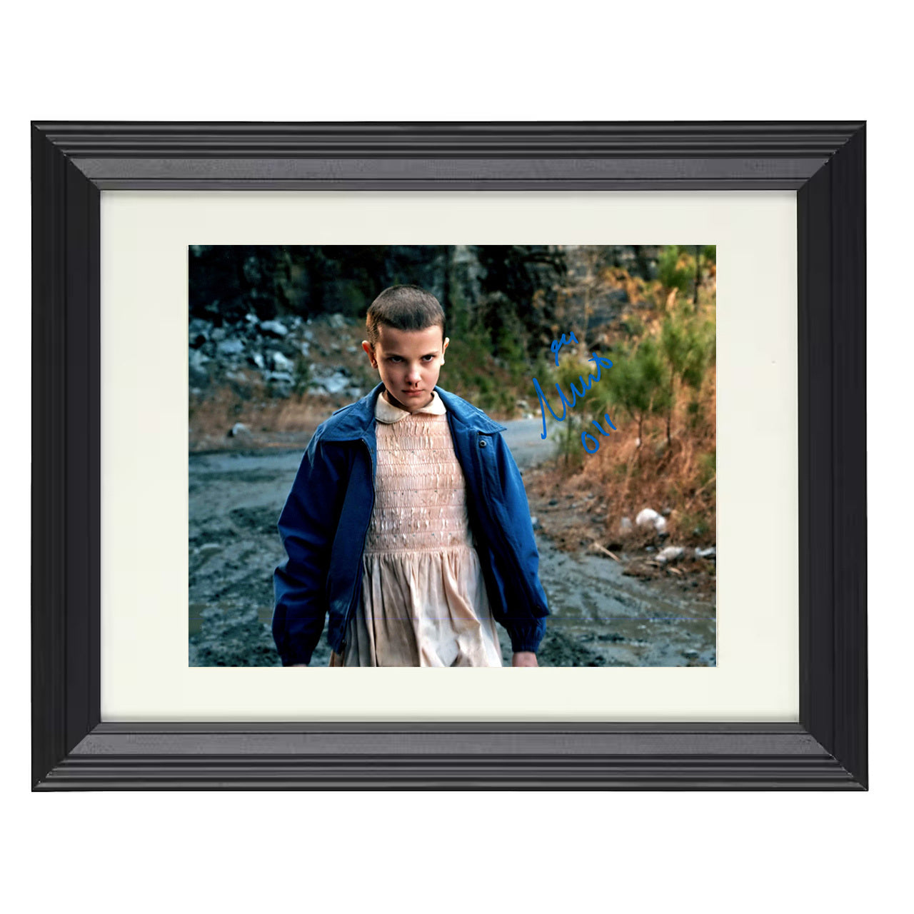 Stranger Things – Eleven Forest Path Confrontation Walk – 8x10 black beveled framed television wall art
