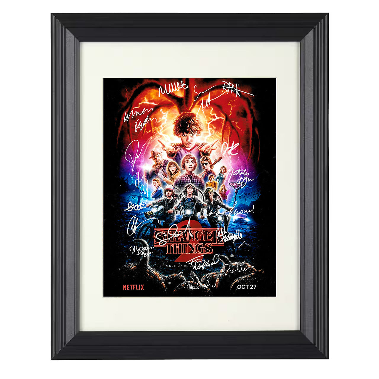 Stranger Things – Eleven Season Two Ensemble Poster – 8x10 black beveled framed television wall art