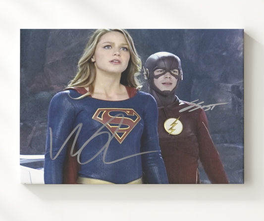 Supergirl - Melissa Benoist (Kara Danvers) and Grant Gustin (Barry Allen) Supergirl and Flash Team-Up - Canvas television wall art