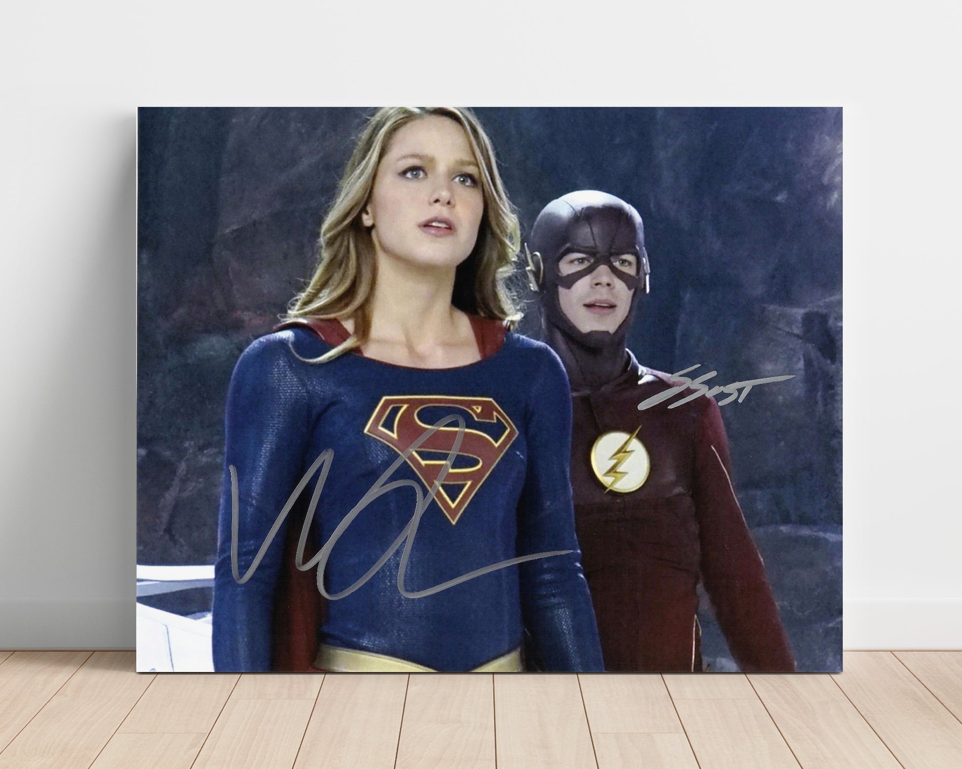 Supergirl - Melissa Benoist (Kara Danvers) and Grant Gustin (Barry Allen) Supergirl and Flash Team Up - Vintage Television Wall Art - 16x20 Unframed Print wall art print - television decor