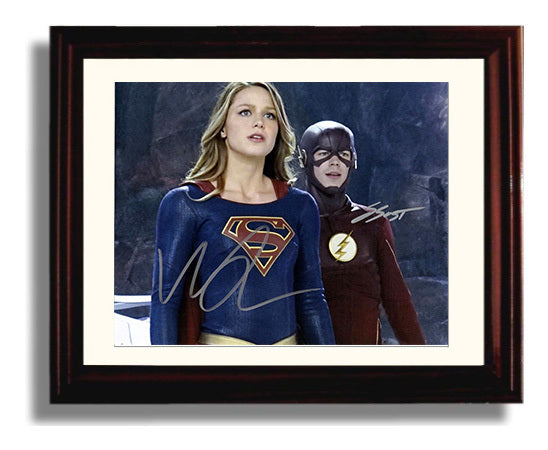 Supergirl - Melissa Benoist (Kara Danvers) and Grant Gustin (Barry Allen) Supergirl and Flash Team Up - Vintage Television Wall Art - 8x10 Beveled Frame wall art print - television decor