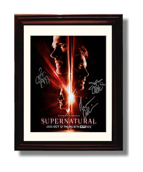 Supernatural - Jared Padalecki (Sam Winchester) and Jensen Ackles (Dean Winchester) Dual Face Split Promo Poster - Vintage Television Wall Art - 8x10 Beveled Frame wall art print - television decor