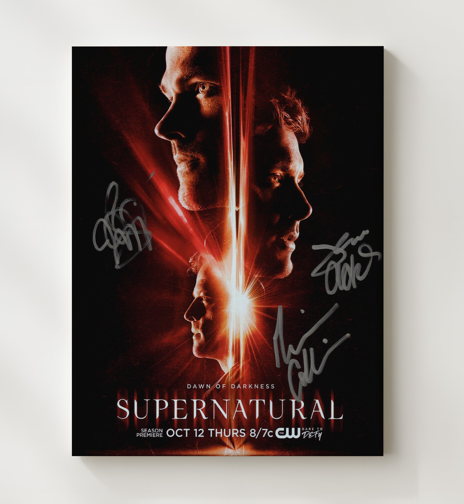 Supernatural - Jared Padalecki (Sam Winchester) and Jensen Ackles (Dean Winchester) Dual Face Split Promo Poster - Vintage Television Wall Art - 20x24 Canvas wall art print - television decor
