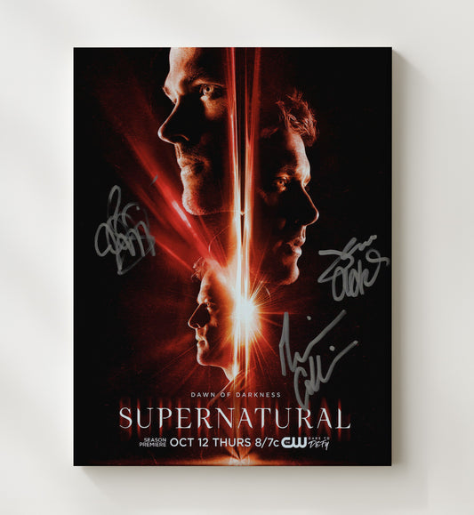 Supernatural - Jared Padalecki (Sam Winchester) and Jensen Ackles (Dean Winchester) Dual Face Split Promo Poster - Canvas television wall art